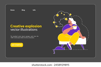 Creative Insight concept A relaxed figure with a mug in hand, lost in a daydream of stars and clouds, evoking a sense of imagination and inspiration Perfect for themes of creativity and reflection