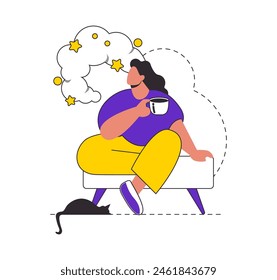 Creative Insight concept A relaxed figure with a mug in hand, lost in a daydream of stars and clouds, evoking a sense of imagination and inspiration Perfect for themes of creativity and reflection