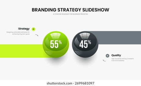 Creative Insight Two Step Chart Presentation Design. Digital Portfolio Slide Template Vector Illustration. Consulting Innovation 2 Option Graph Slideshow Layout.