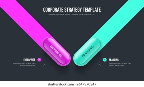 Creative Insight Two Step Infographic Slide Layout. Market Campaign 2 Element Diagram Slideshow Template. Company Development Frame Design Vector Illustration.