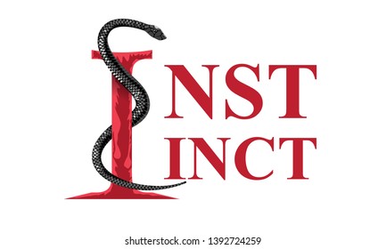 Creative Instinct slogan with huge snake illustration for t-shirt design. Flat design vector illustration.