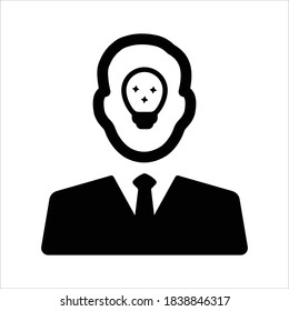Creative intellectual thinking, man and lightbulb icon on white background