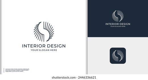 Kreatives Innendesign Abstrakte Linie Art Stil. Logo Möbel auf Kreis Form Stil Konzept.