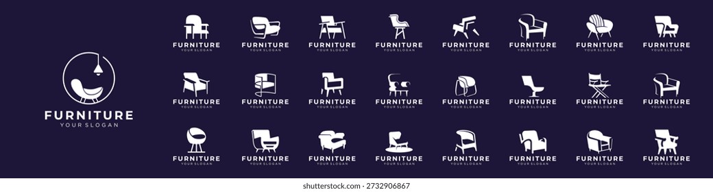 Concepto de conjunto de logotipo abstracto de muebles de interior creativo con Plantilla de diseño de arte de línea minimalista.