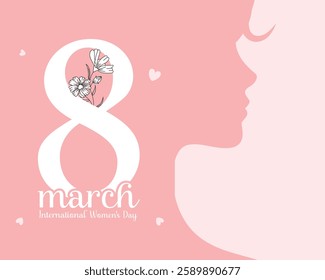 Creative International Women's Day Design ON March 8th - Woman's Face with March 8 AND Roses Inside, Perfect for Social Media, Posters, and Greeting Cards - 8 March