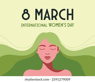 Creative International Women's Day Design – Featuring a Beautiful Girl with Green Hair AND 'March 8th – Women's Day' Text, Perfect for Social Media and Greeting Cards - 8 MARCH - MARCH 8 - 02