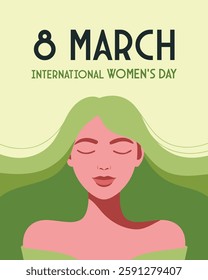 Creative International Women's Day Design – Featuring a Beautiful Girl with Green Hair AND 'March 8th – Women's Day' Text, Perfect for Social Media and Greeting Cards - 8 MARCH - MARCH 8