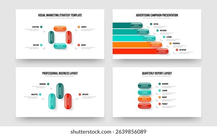 Creative Introduction 4 5 3 4 Step Diagram Slide Template Collection. Corporate Briefing Four Five Three Four Option Infographic Presentation Design Vector Illustration Bundle.