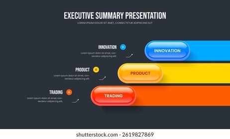Creative Introduction Slide Layout Vector Illustration. Business Proposal 3 Option Diagram Presentation Template. Investor Growth Three Step Infographic Slideshow Design.