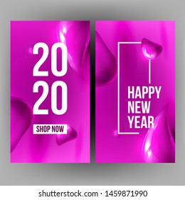 Creative Invitation Card Celebrating 2020 Vector. Realistic Purple Air Water Bubble Bulb And Number 2020 Two Thousand Twenty On Xmas Greeting-card. Design Work Vertical Poster 3d Illustration