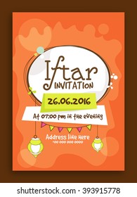 Creative Invitation Card design with date and time details for Ramadan Kareem, Iftar Party celebration.
