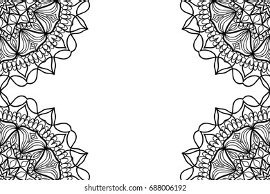 creative invitation card with mandala elements border. black and white color. for greeting card, wedding invitation, yoga flyer. vector