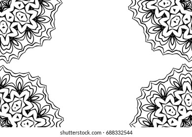 creative invitation card with mandala elements border. black and white color. for greeting card, wedding invitation, yoga flyer. vector