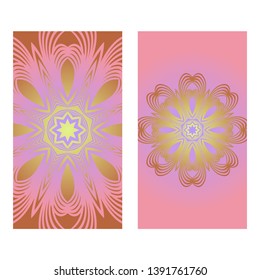 Creative invitation card template with floral round mandala. Vector illustration. Pastel color.