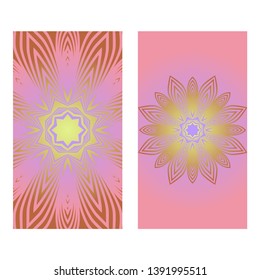 Creative invitation card template with floral round mandala. Vector illustration. Pastel color.