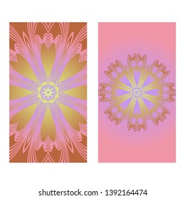 Creative invitation card template with floral round mandala. Vector illustration. Pastel color.