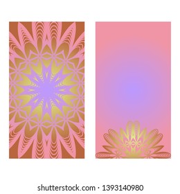 Creative invitation card template with floral round mandala. Vector illustration. Pastel color.