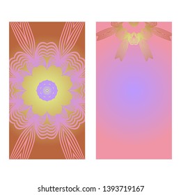 Creative invitation card template with floral round mandala. Vector illustration. Pastel color.