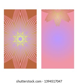 Creative invitation card template with floral round mandala. Vector illustration. Pastel color.
