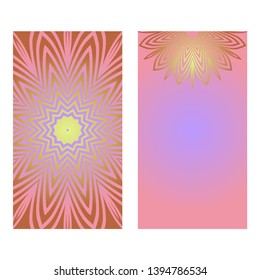 Creative invitation card template with floral round mandala. Vector illustration. Pastel color.