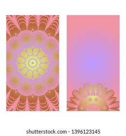 Creative invitation card template with floral round mandala. Vector illustration. Pastel color.