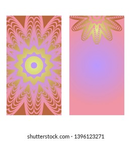 Creative invitation card template with floral round mandala. Vector illustration. Pastel color.