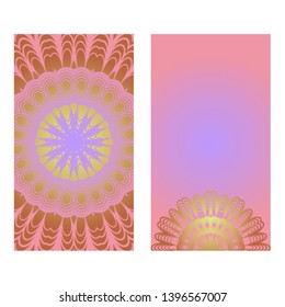 Creative invitation card template with floral round mandala. Vector illustration. Pastel color.