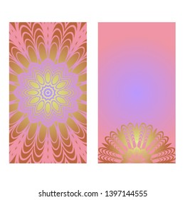 Creative invitation card template with floral round mandala. Vector illustration. Pastel color.