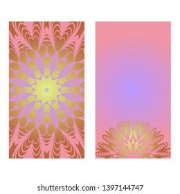 Creative invitation card template with floral round mandala. Vector illustration. Pastel color.