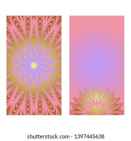 Creative invitation card template with floral round mandala. Vector illustration. Pastel color.
