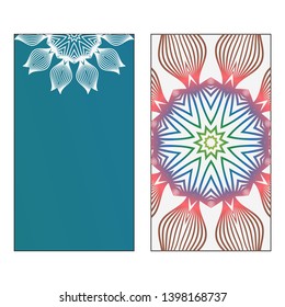 Creative invitation card template with floral round mandala. Vector illustration. Pastel color