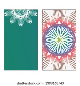 Creative invitation card template with floral round mandala. Vector illustration. Pastel color