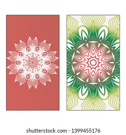 Creative invitation card template with floral round mandala. Vector illustration. Pastel color