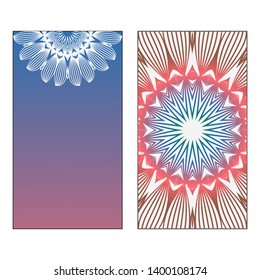 Creative invitation card template with floral round mandala. Vector illustration. Pastel color