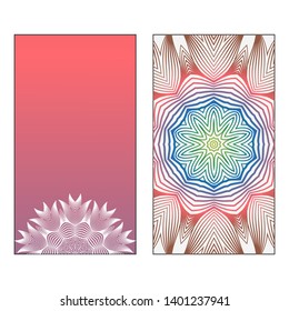 Creative invitation card template with floral round mandala. Vector illustration. Pastel color