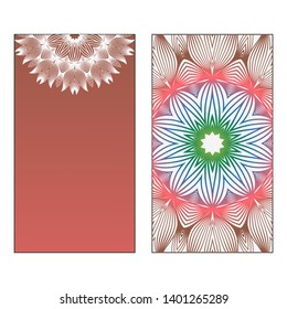 Creative invitation card template with floral round mandala. Vector illustration. Pastel color