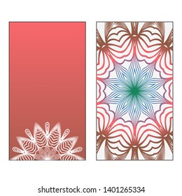 Creative invitation card template with floral round mandala. Vector illustration. Pastel color
