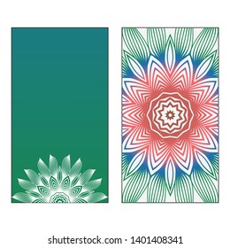 Creative invitation card template with floral round mandala. Vector illustration. Pastel color