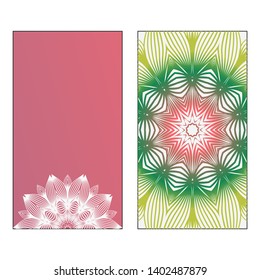 Creative invitation card template with floral round mandala. Vector illustration. Pastel color