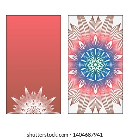 Creative invitation card template with floral round mandala. Vector illustration. Pastel color