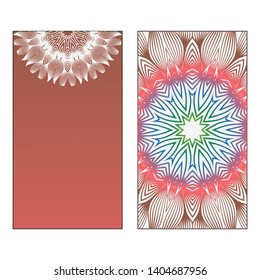 Creative invitation card template with floral round mandala. Vector illustration. Pastel color