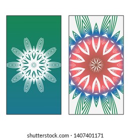 Creative invitation card template with floral round mandala. Vector illustration. Pastel color