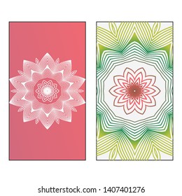 Creative invitation card template with floral round mandala. Vector illustration. Pastel color