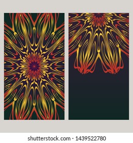 Creative invitation card template with floral round mandala. Vector illustration. 