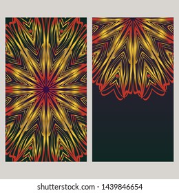 Creative invitation card template with floral round mandala. Vector illustration. 