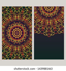 Creative invitation card template with floral round mandala. Vector illustration. 