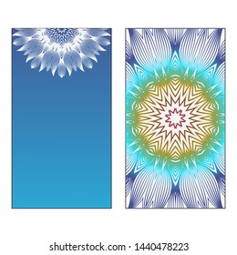 Creative invitation card template with floral round mandala. Vector illustration. Pastel color