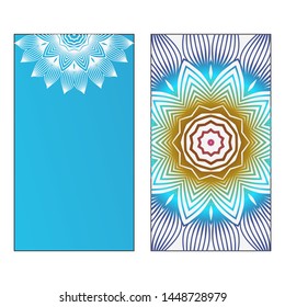 Creative invitation card template with floral round mandala. Vector illustration. Pastel color