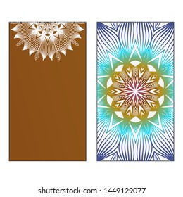 Creative invitation card template with floral round mandala. Vector illustration. Pastel color