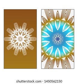 Creative invitation card template with floral round mandala. Vector illustration. Pastel color